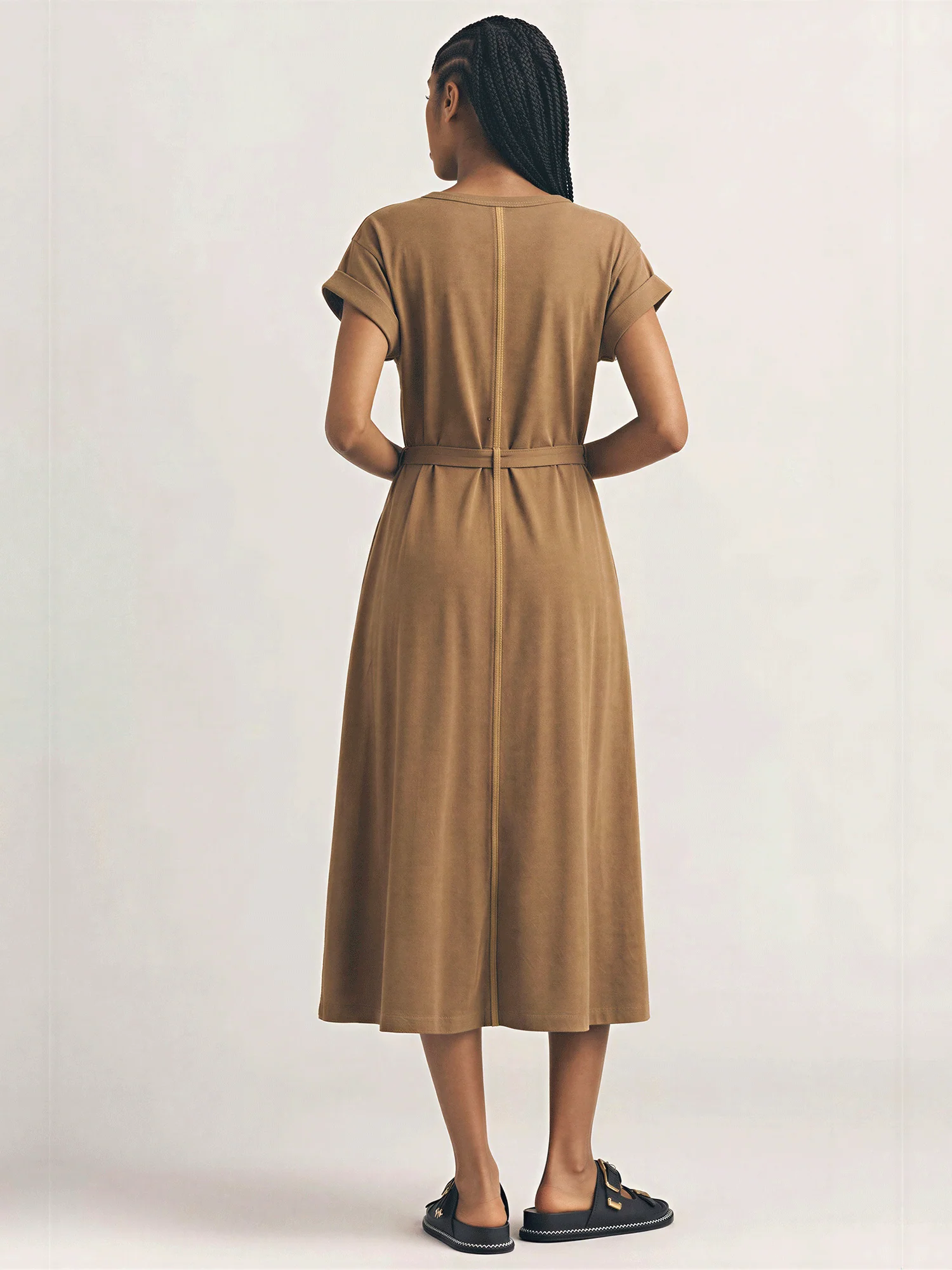 Short Sleeve Tie Waist T-Shirt Midi Dress - Image 4