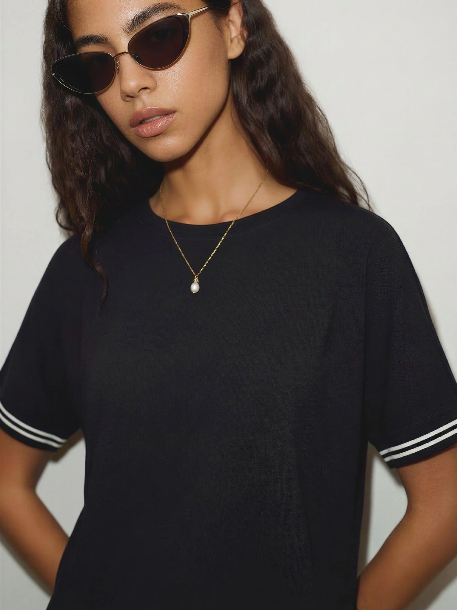 Short Sleeve Top With White Trim Cuffs And Neckline - Image 3