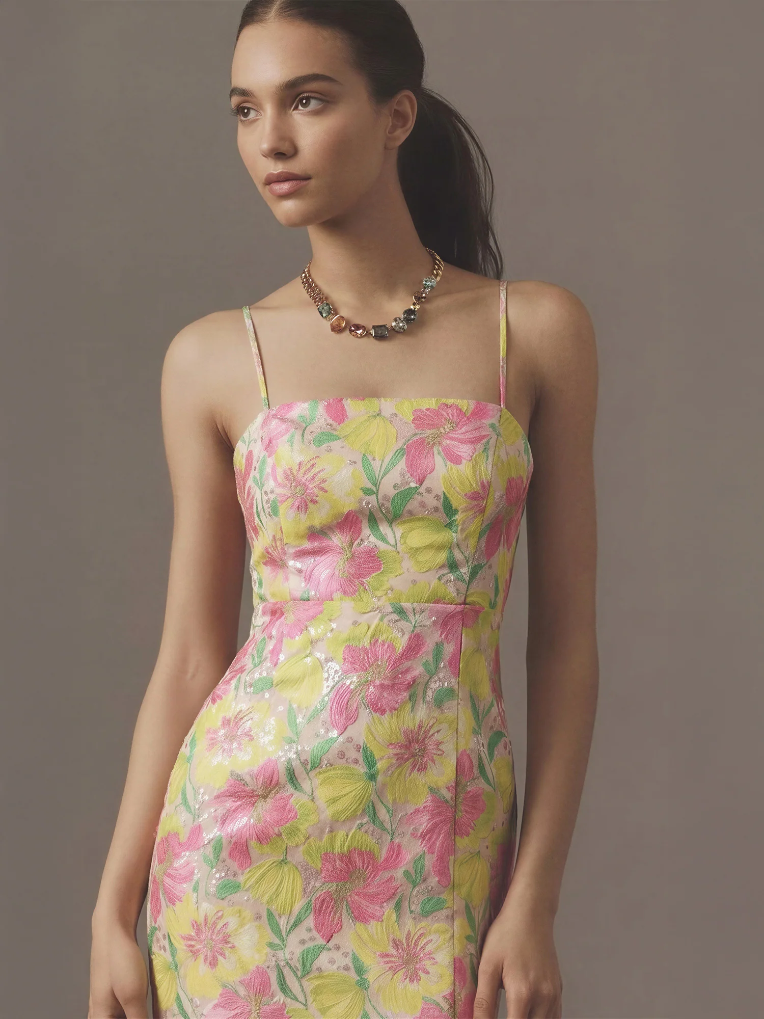 Floral Jacquard Slit Midi Cocktail Dress - Image 3
