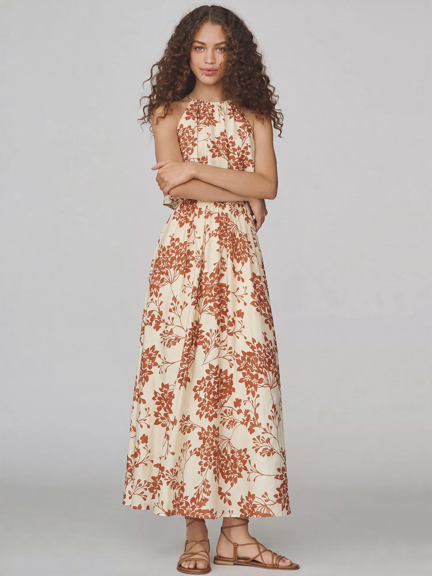 Sleeveless Floral Ruffle Bodice Midi Dress - Image 5