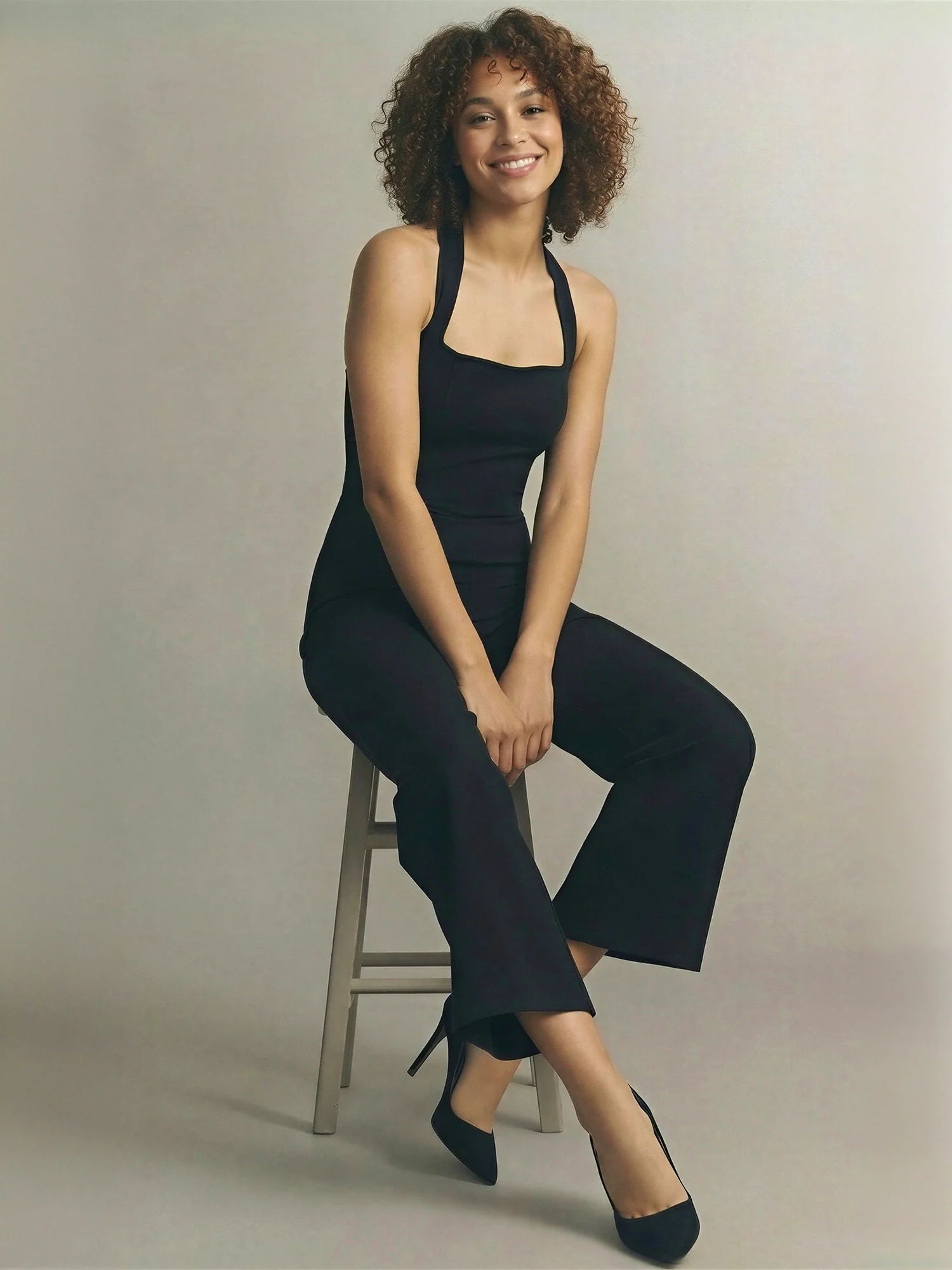 Sleeveless Halter Neck Tie Linen Blend Jumpsuit - Image 3