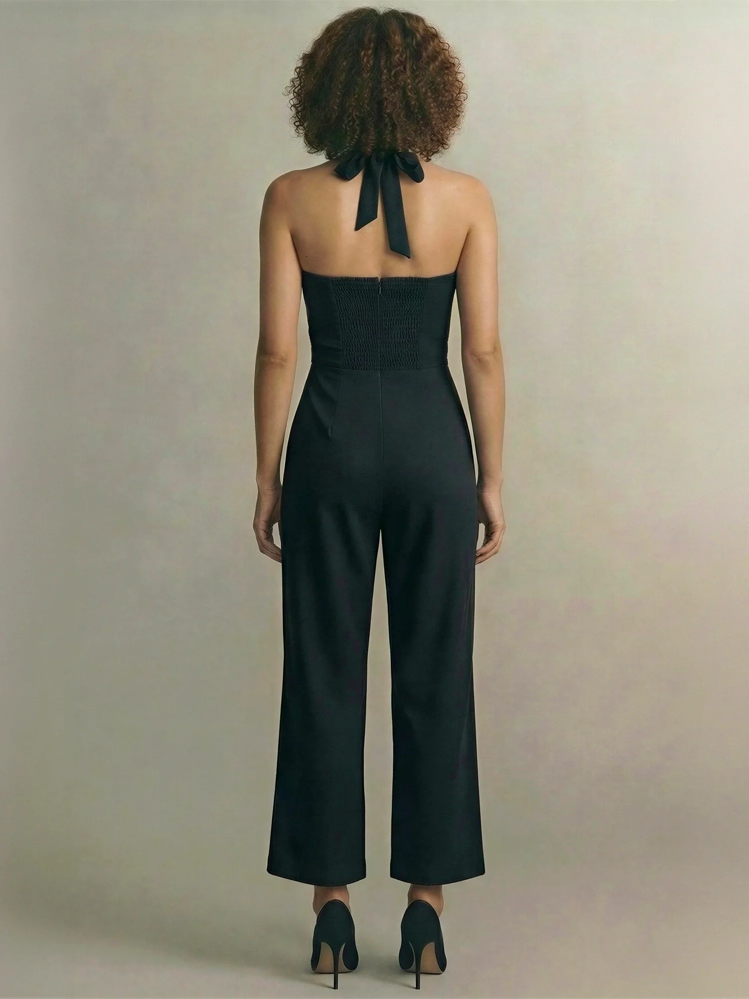Sleeveless Halter Neck Tie Linen Blend Jumpsuit - Image 5