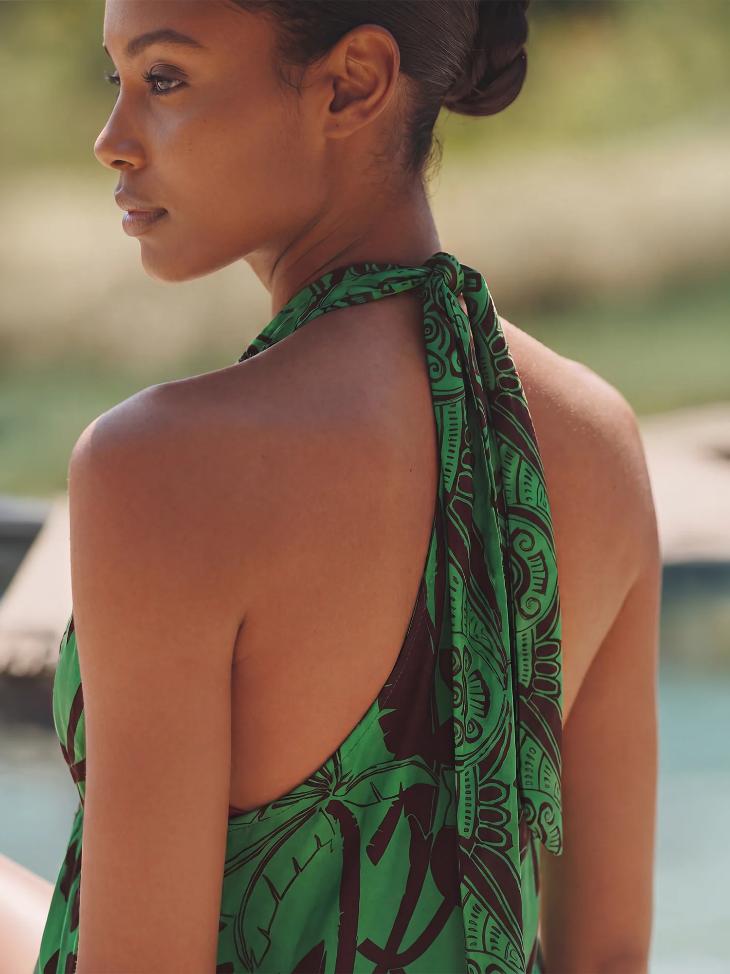 Sleeveless Halter Neck Tropical Knit Maxi Sun Dress - Image 2