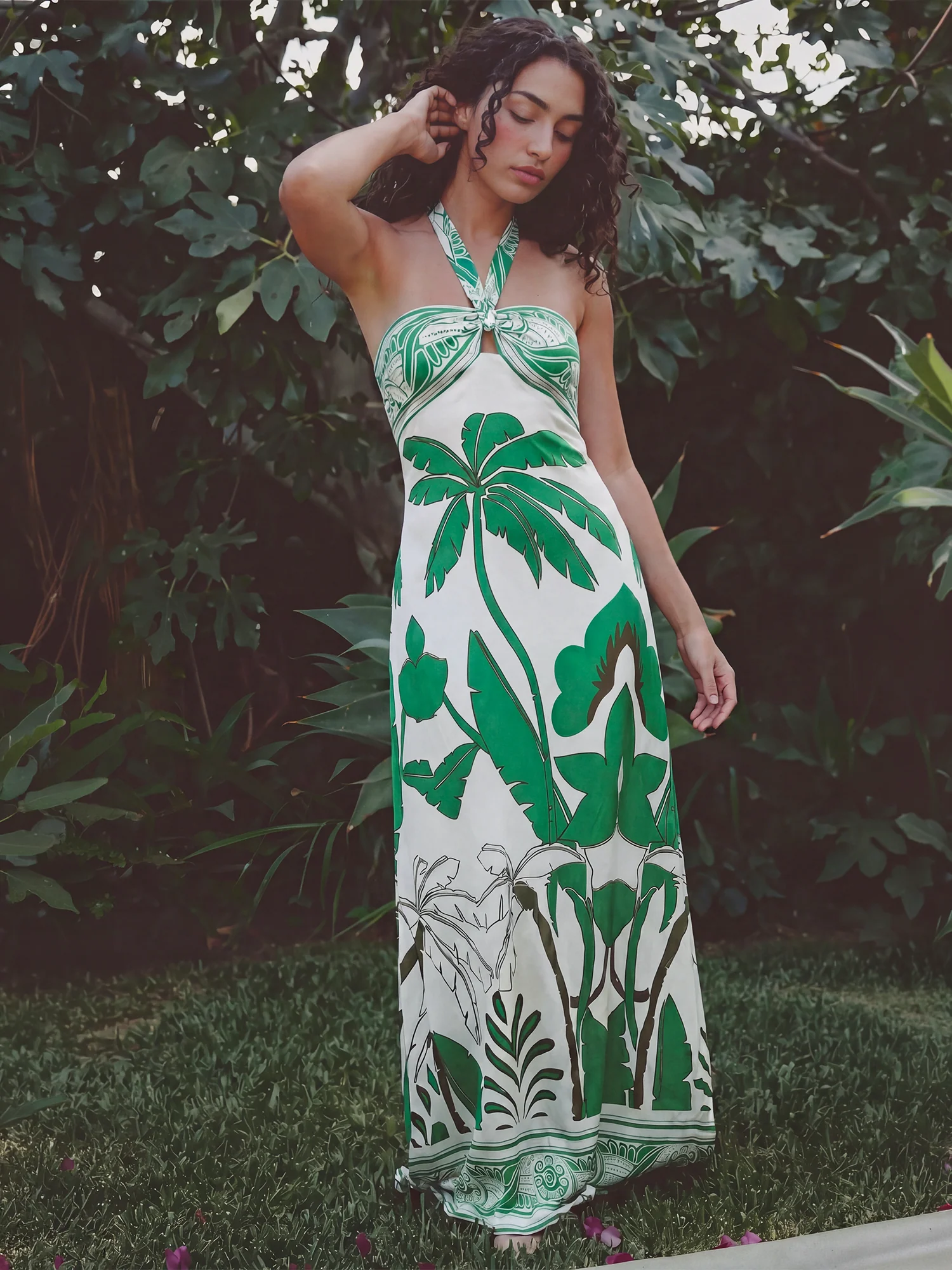 Sleeveless Halter Neck Tropical Knit Maxi Sun Dress - Image 5