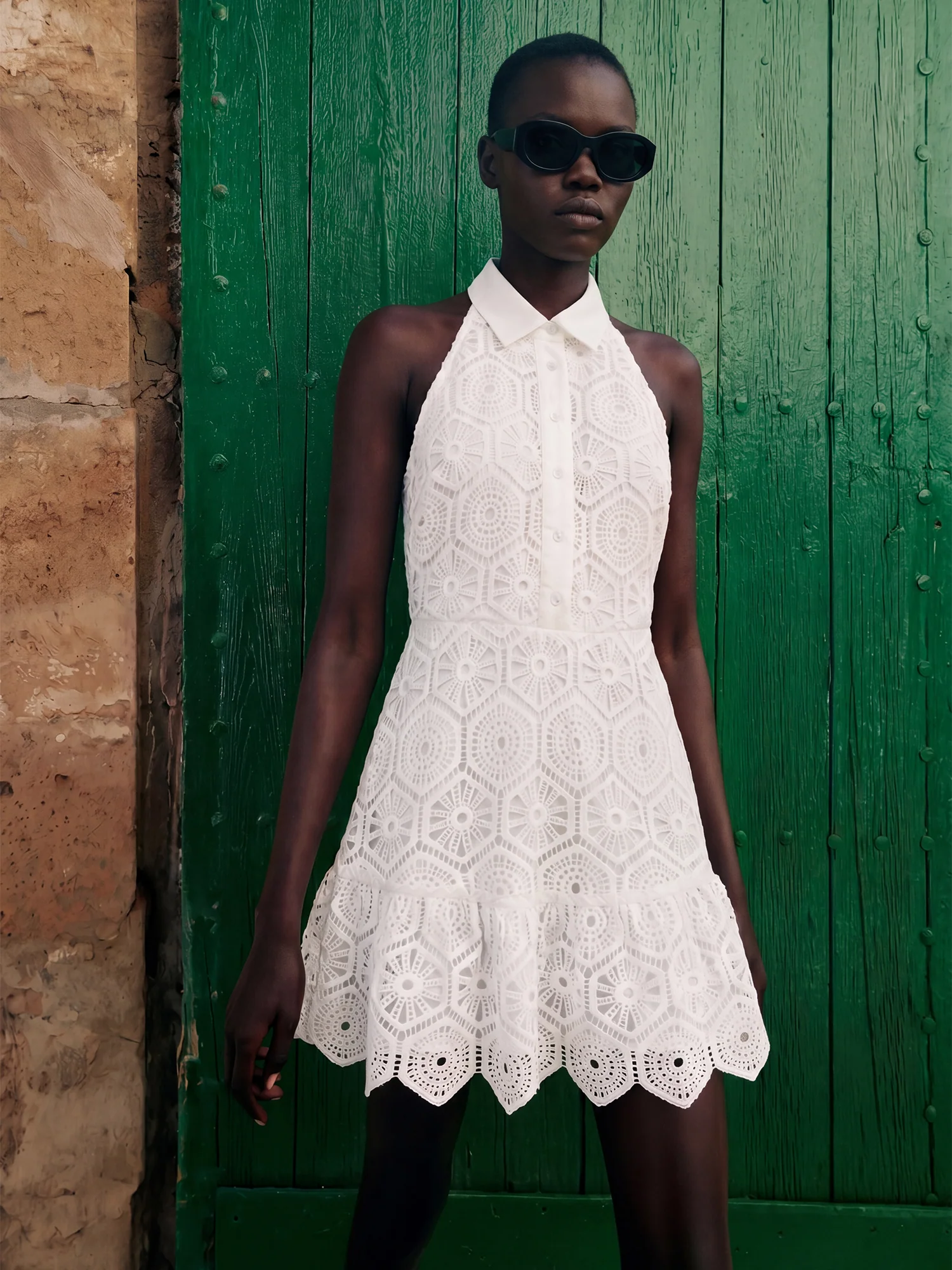 Sleevless Lace Eyelet Shirt Mini Dress