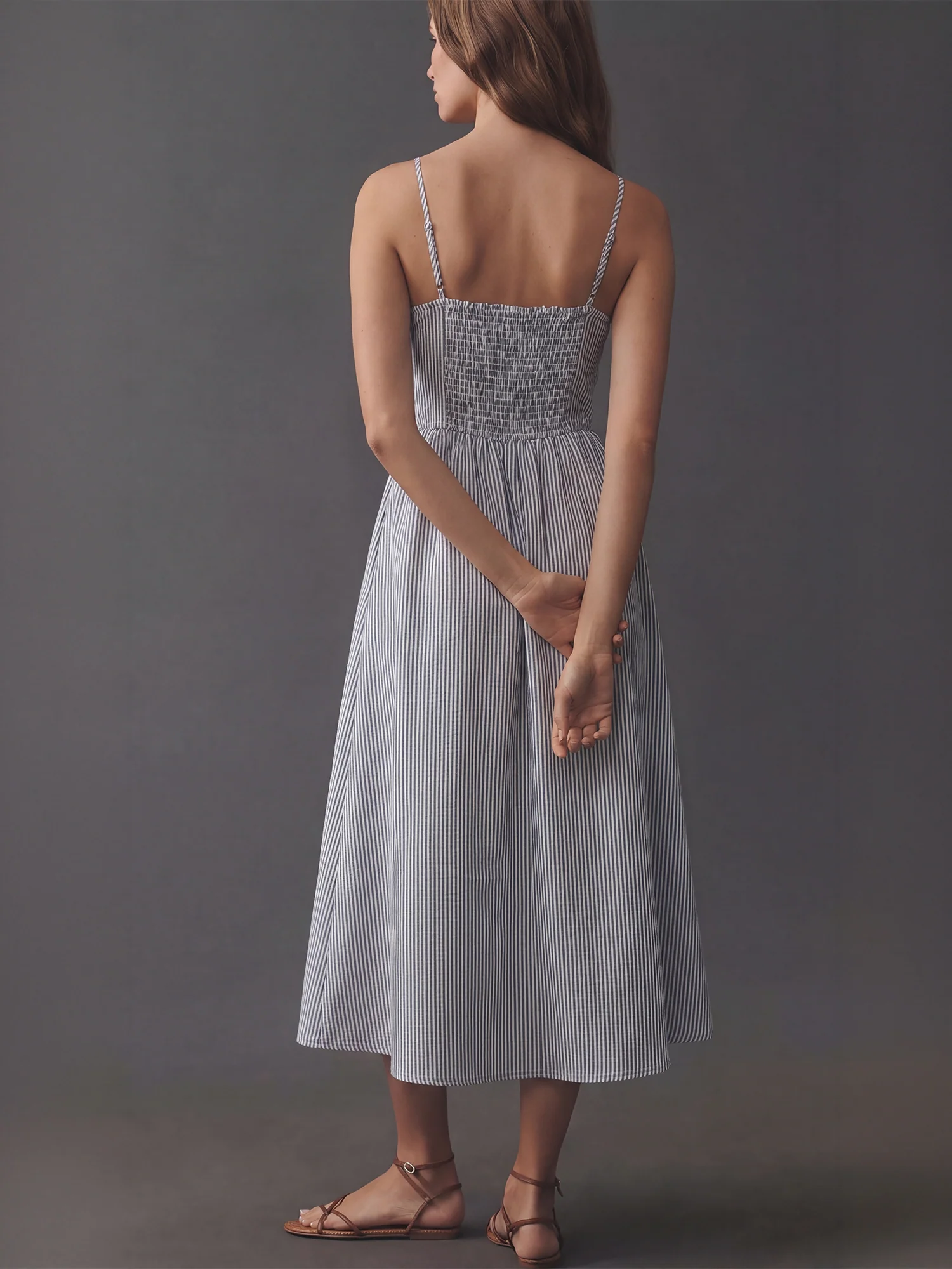 Sleeveless Square Neck Striped Fit And Flare Midi Dress - Image 3