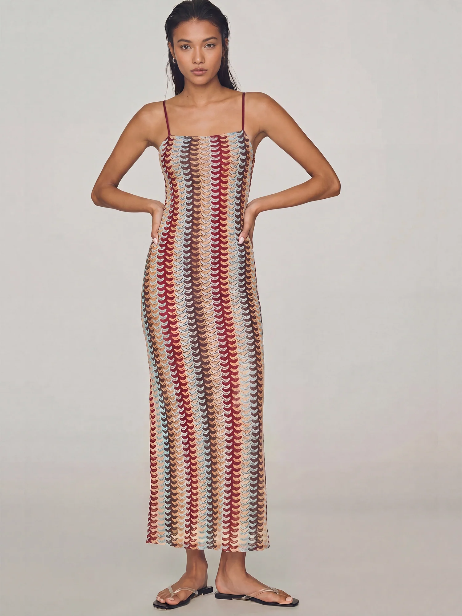 Sleeveless Stripe Knit Tank Maxi Dress