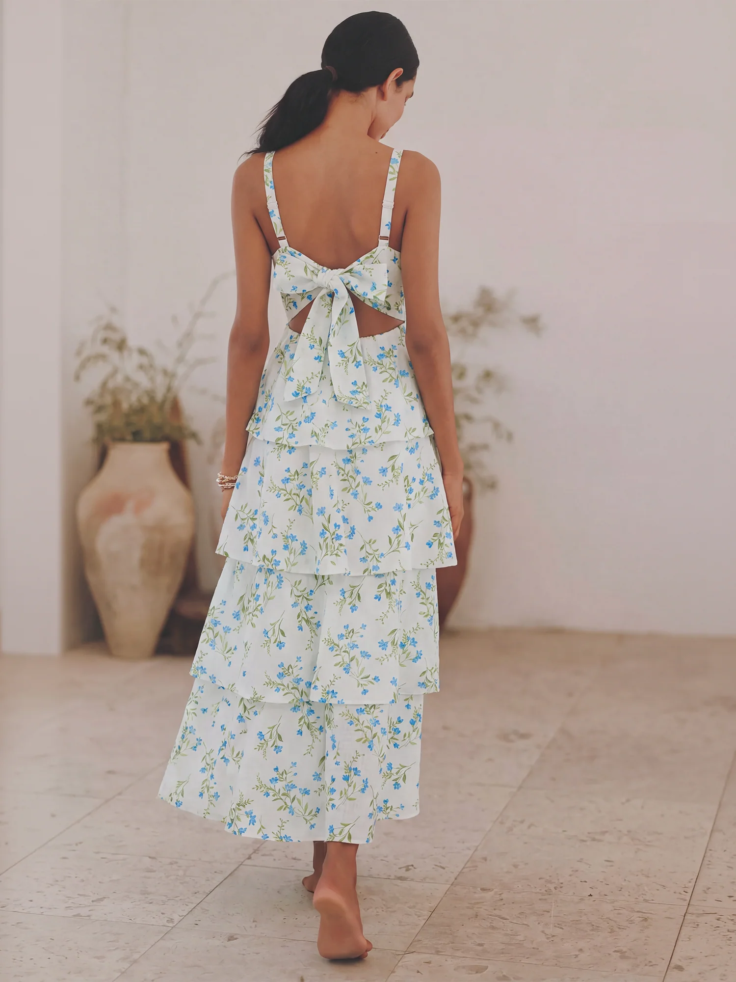 Sleeveless Tie Back Tiered Floral Maxi Dress - Image 3