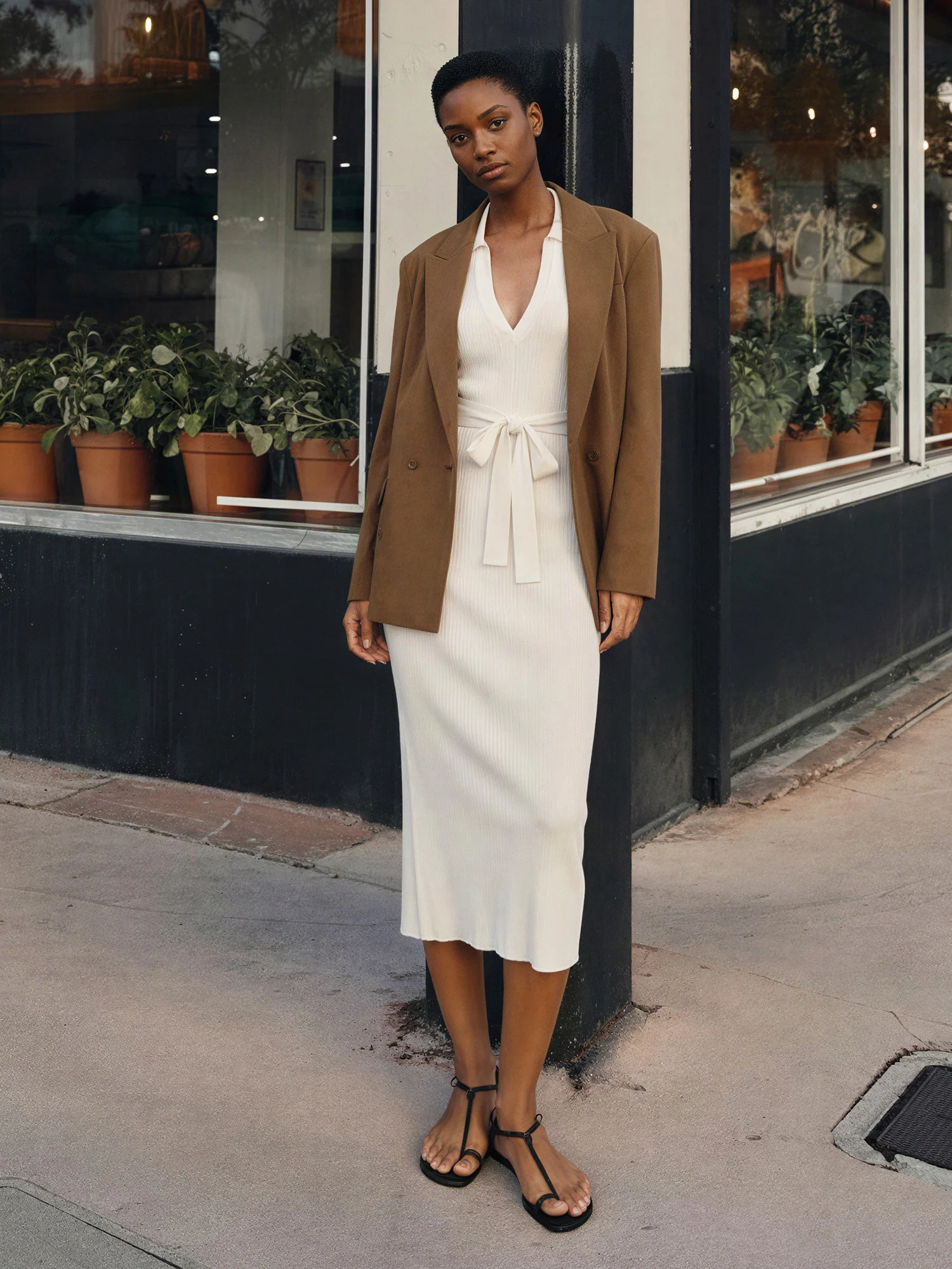 Sleeveless Collared Tie Waist Knit Midi Dress - Image 6