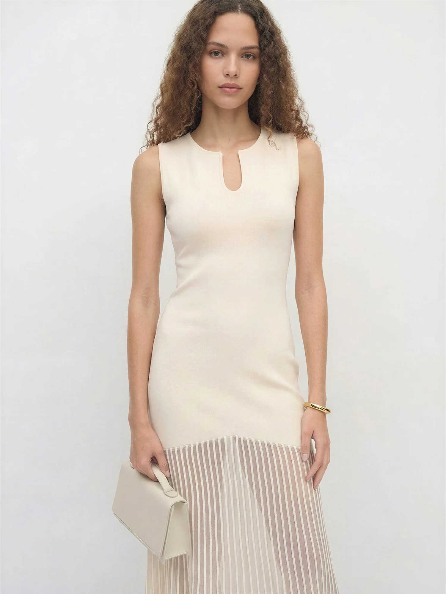 Sleeveless Sheer Pleated Bottom Knit Maxi Dress - Image 4