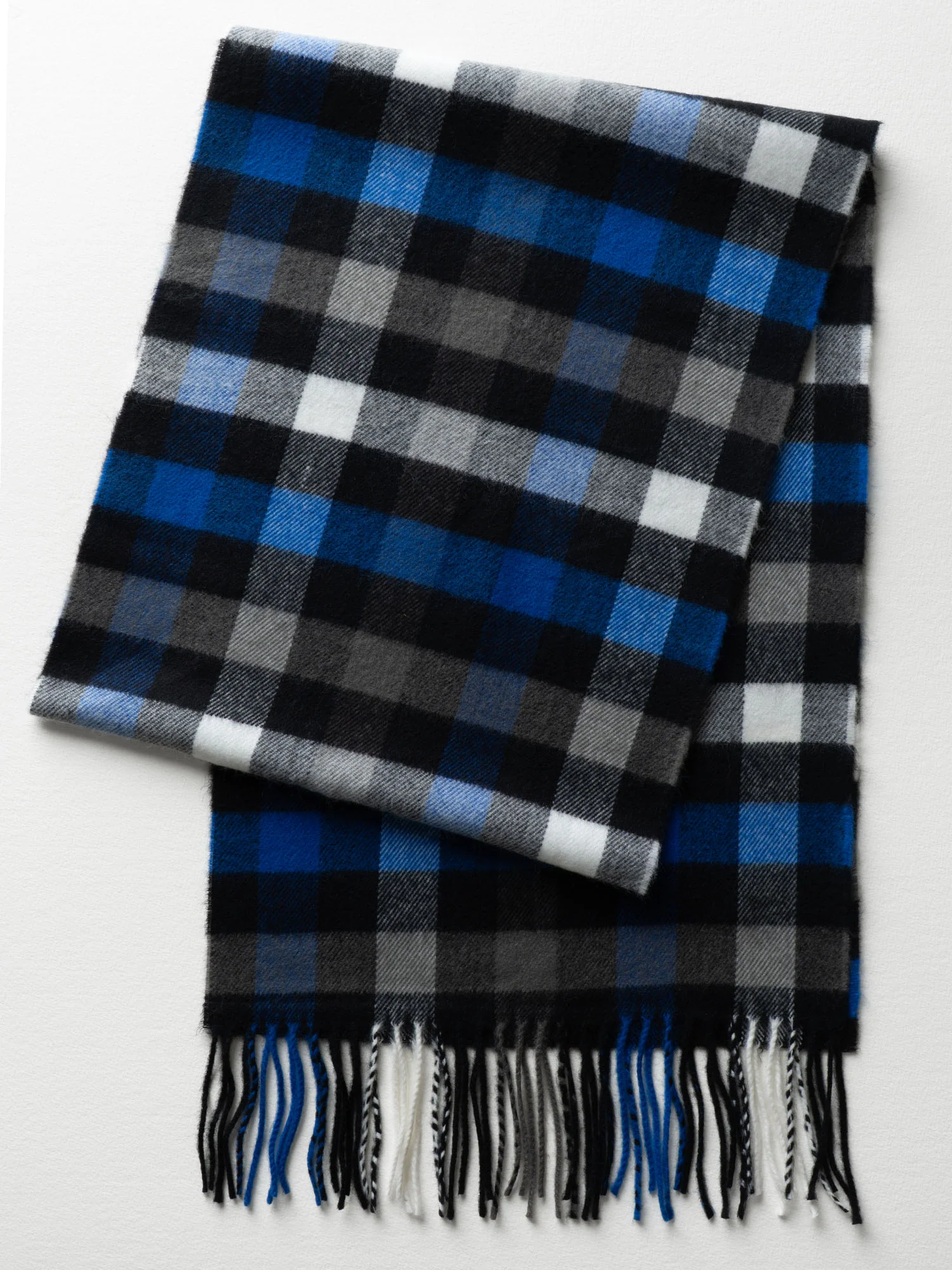 Blue And Black Check Fringe Scarf
