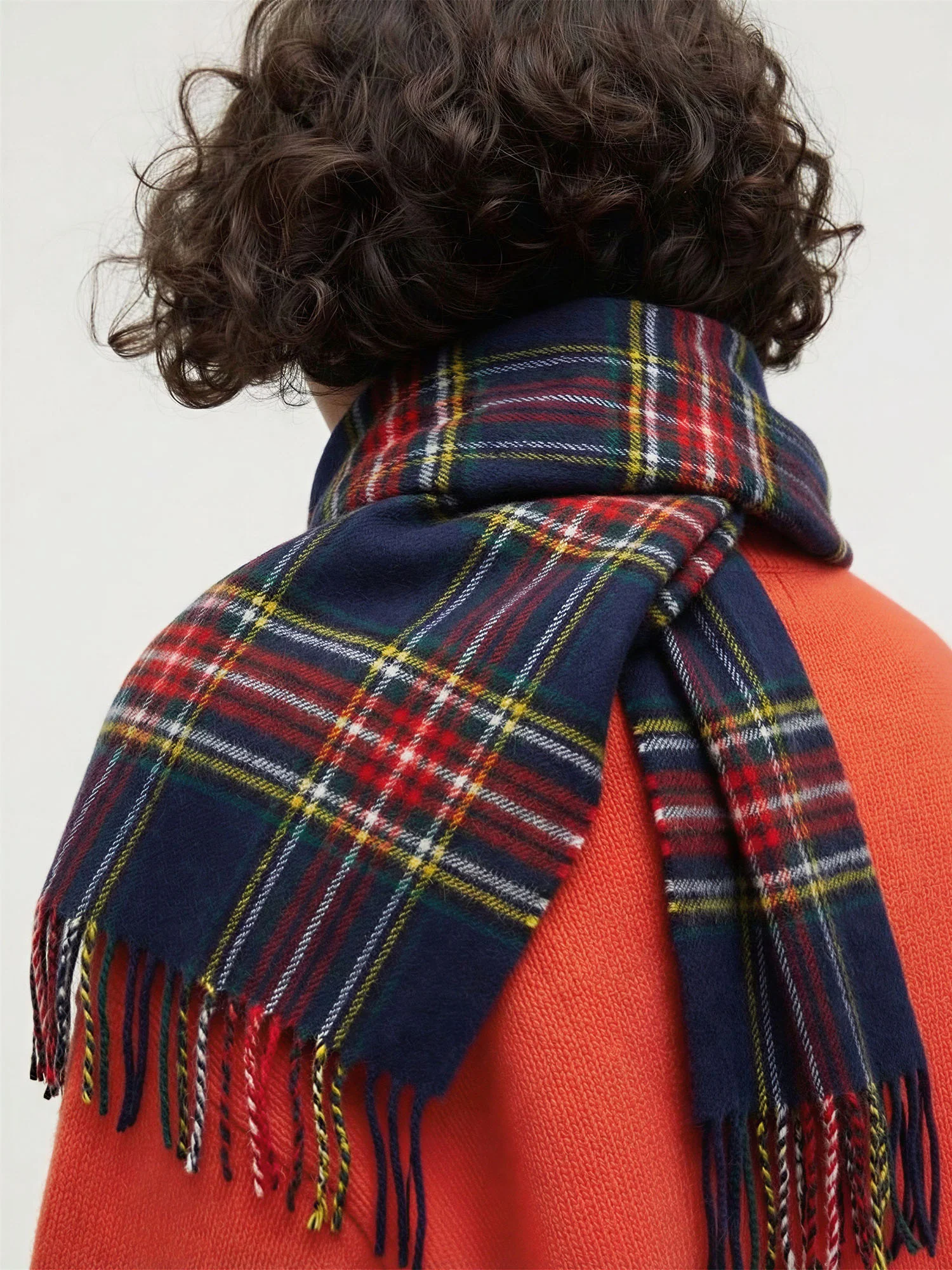Blue And Red Mutli Color Plaid Fringe Scarf