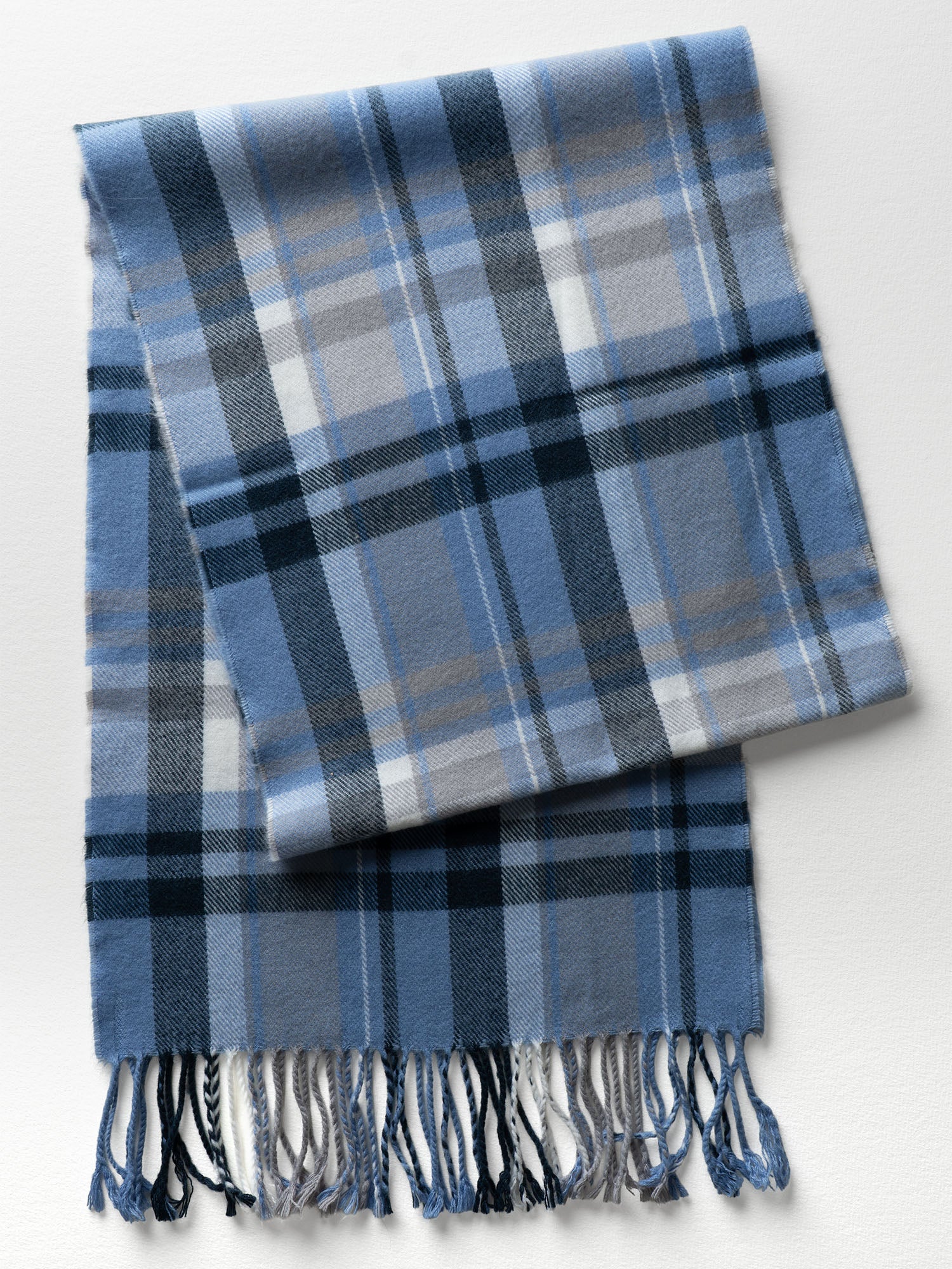 Blue And Taupe Plaid Fringe Scarf