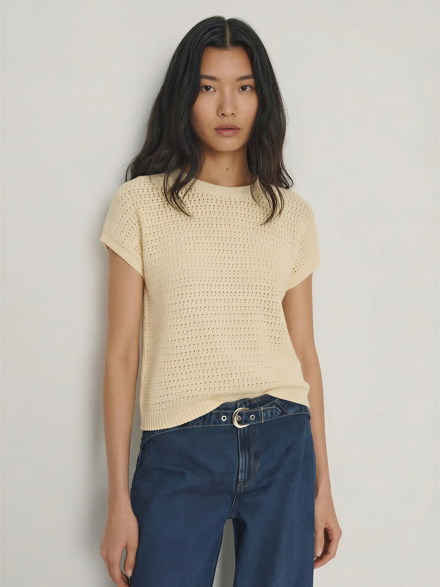 Short Sleeve Open Crochet Top - Image 2