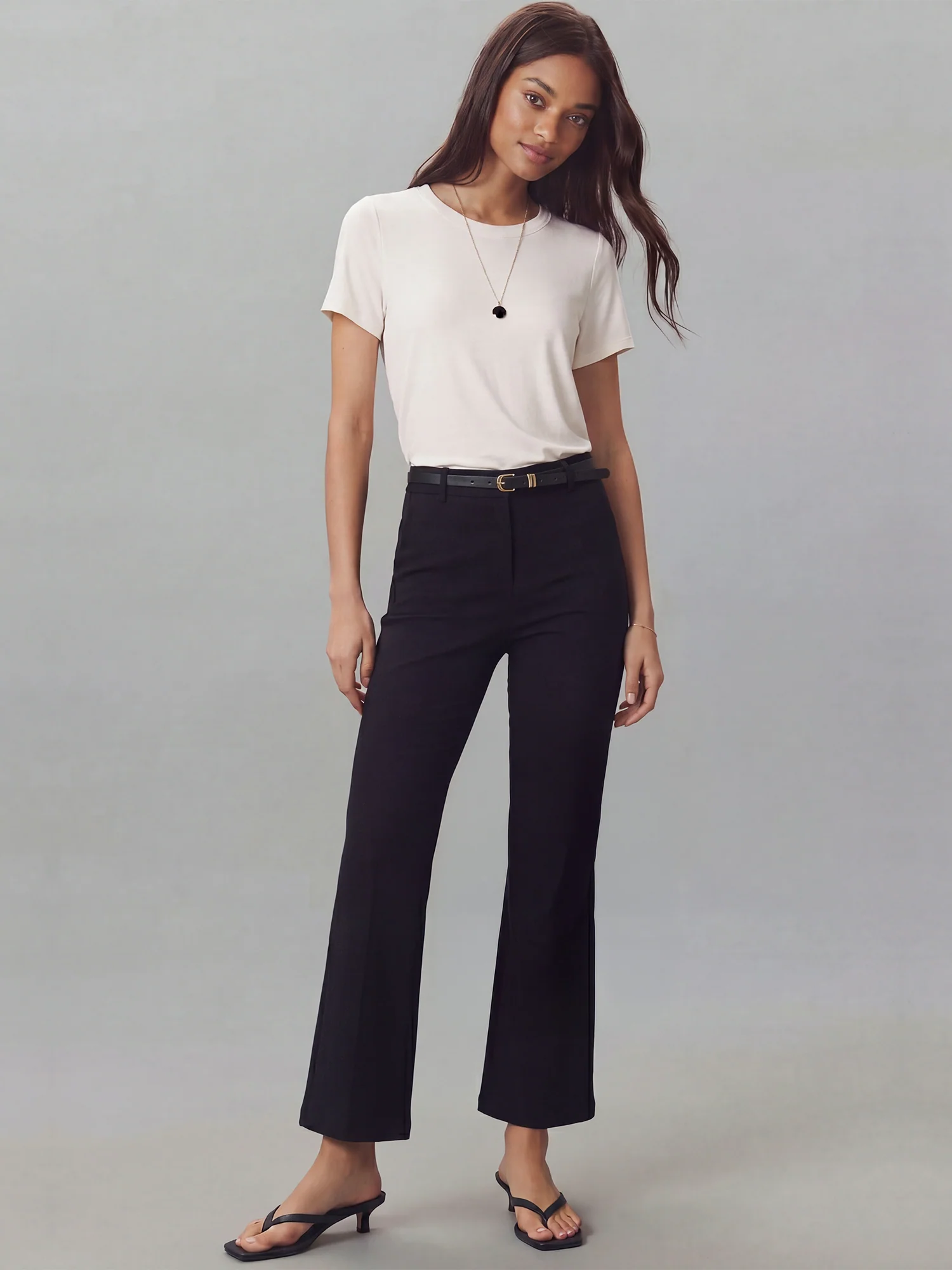 Straight Twill Belted Flare Pants