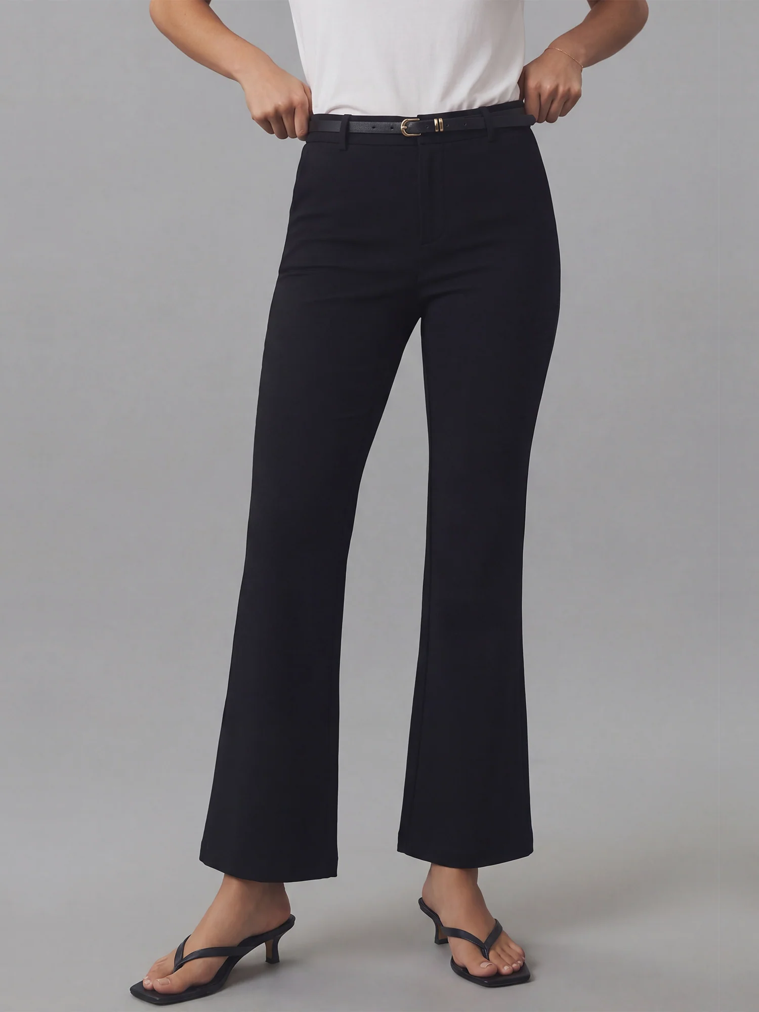 Straight Twill Belted Flare Pants - Image 2