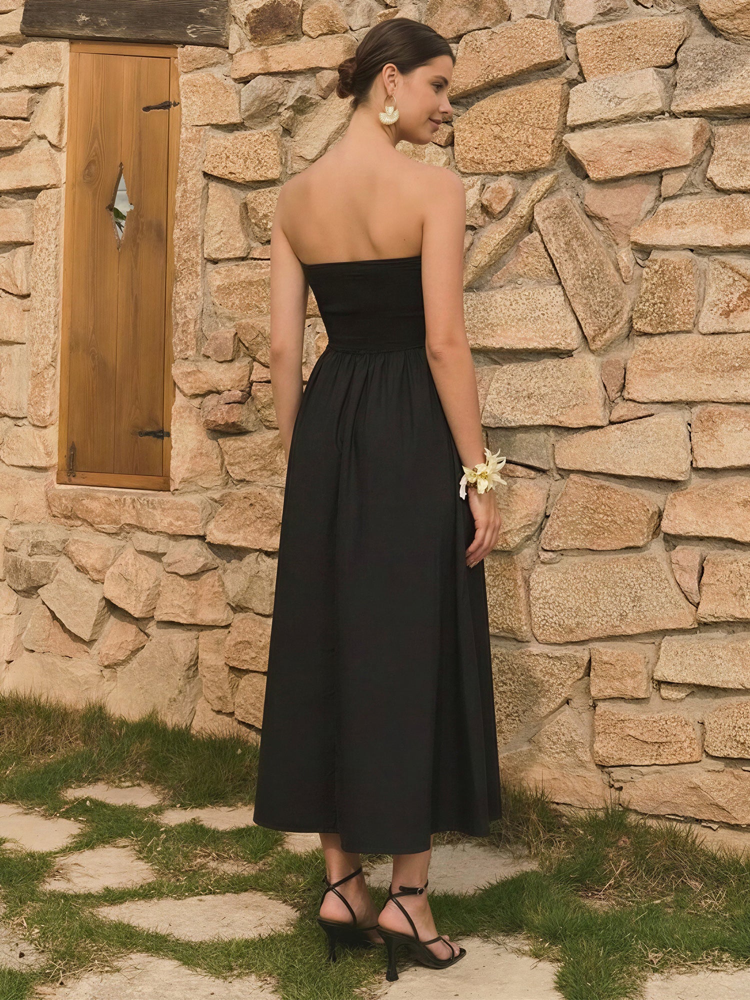 Strapless Mixed Media Poplin Fit And Flare Maxi Dress - Image 8