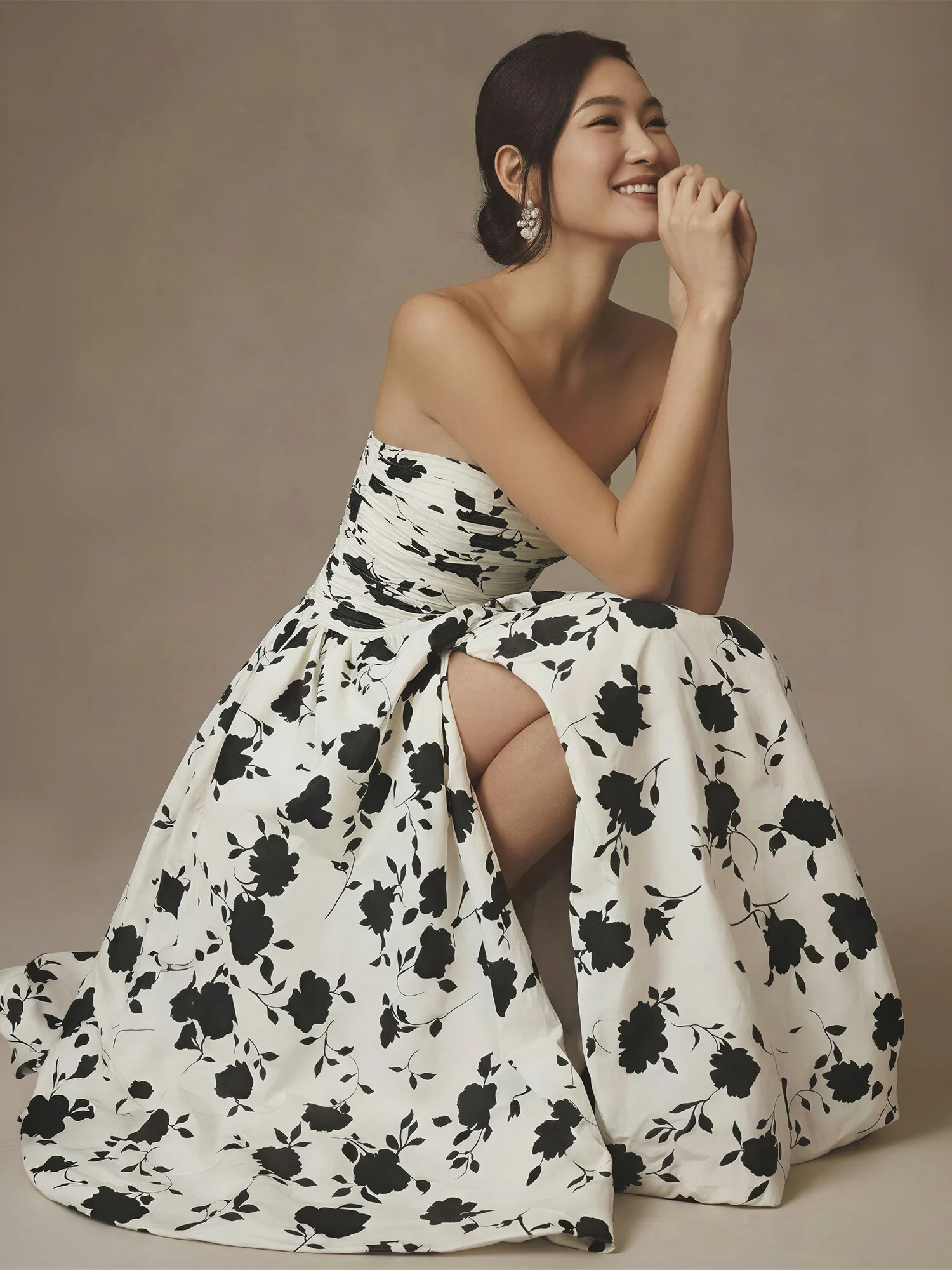 Strapless Ruched Bodice Rose High Low Gown - Image 2