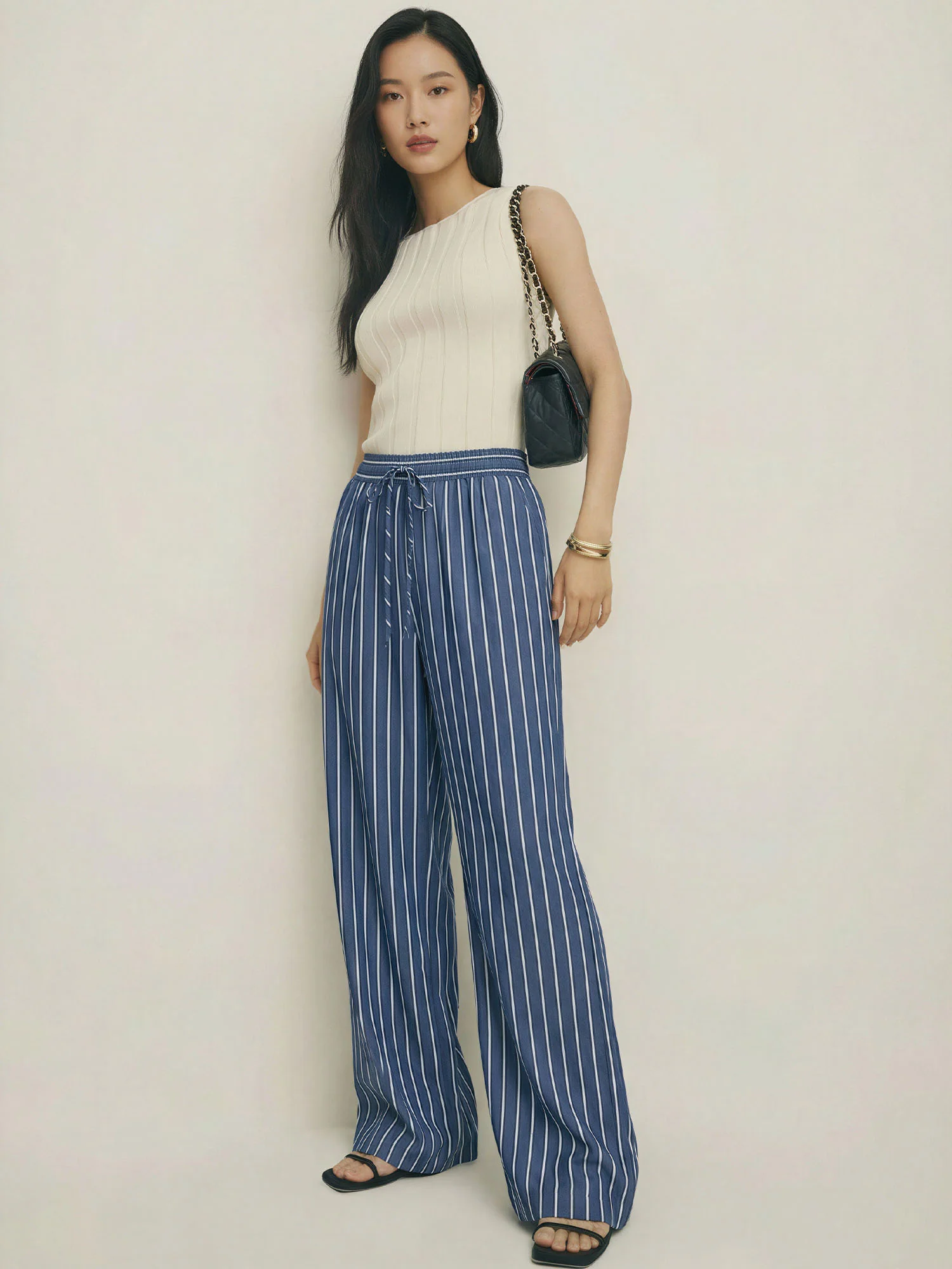 Stripe Wide Leg Tie Front Pants - Image 5