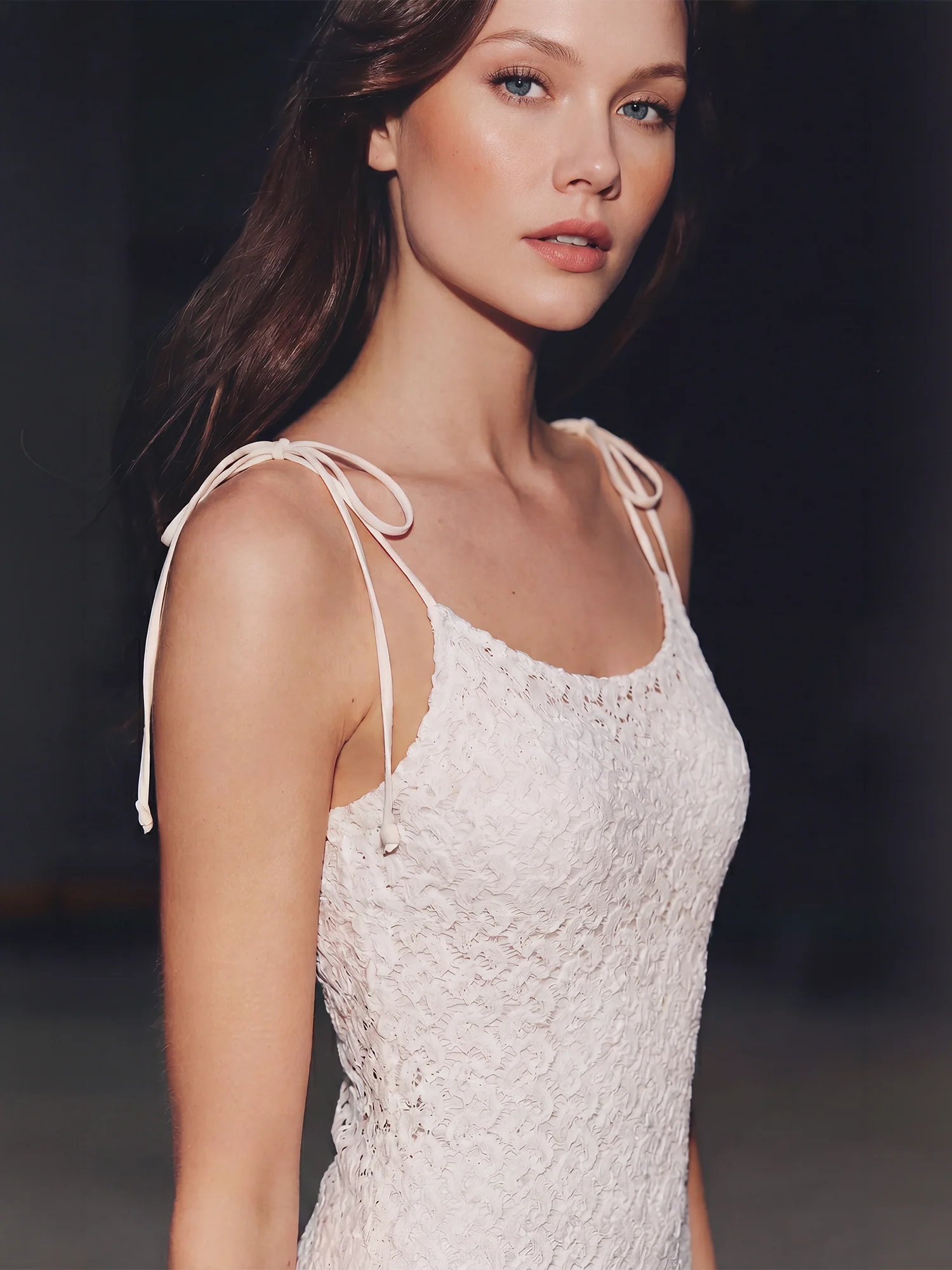Tie Sleeve Bodycon Lace Trumpet Hem Midi Dress - Image 2