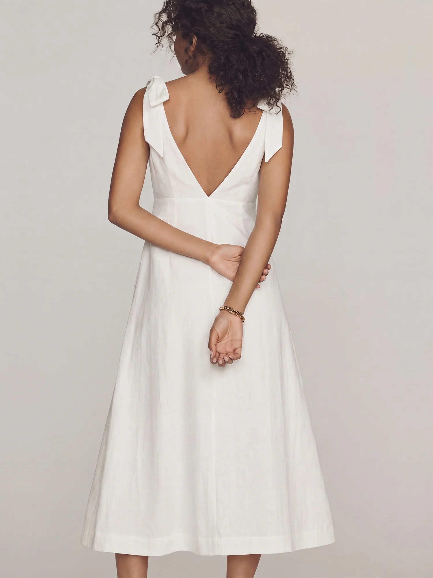 Tie Sleeve V Neck Bias Midi Dress - Image 5