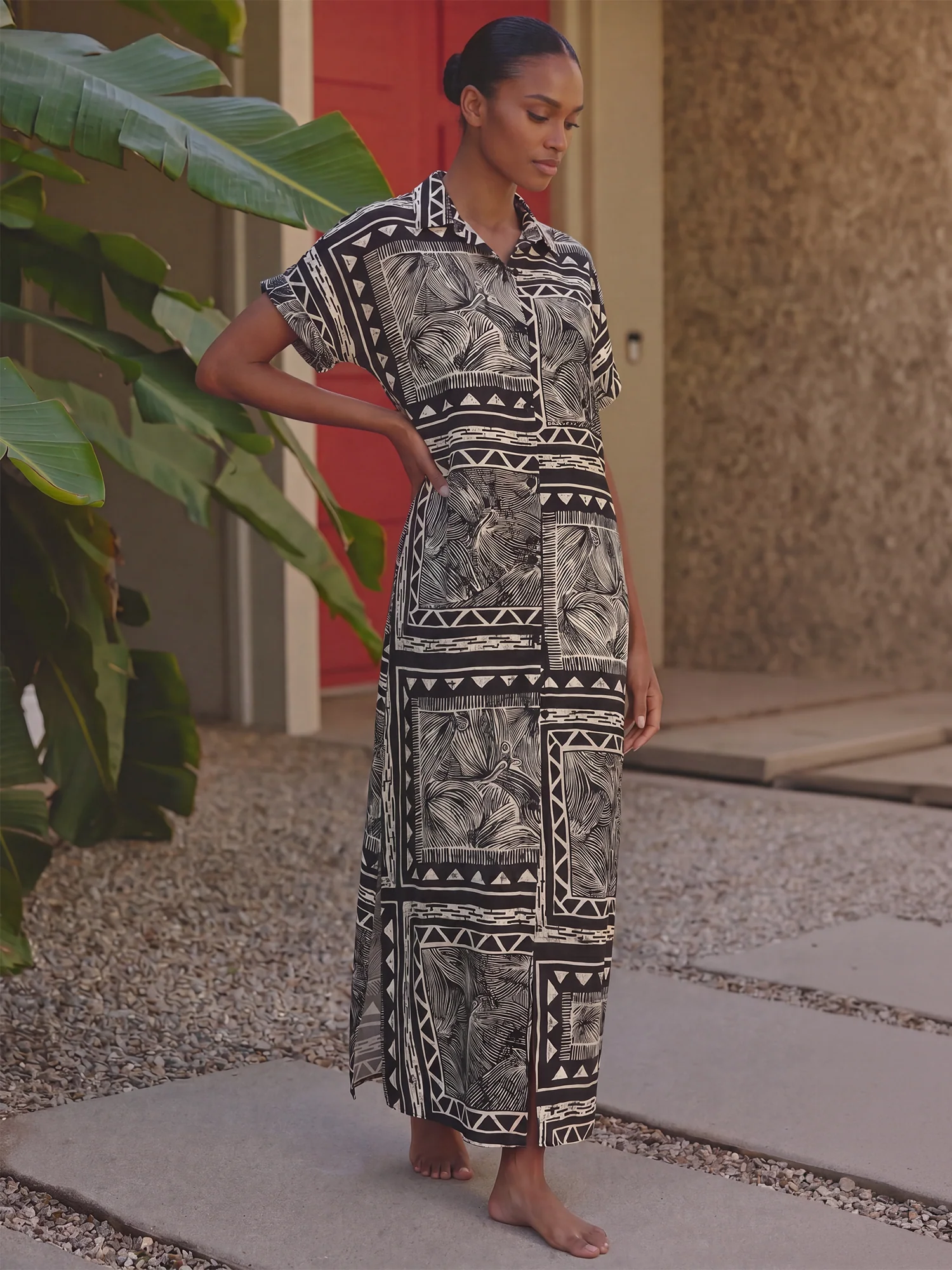 Tribal Print Woven Shirt Dress