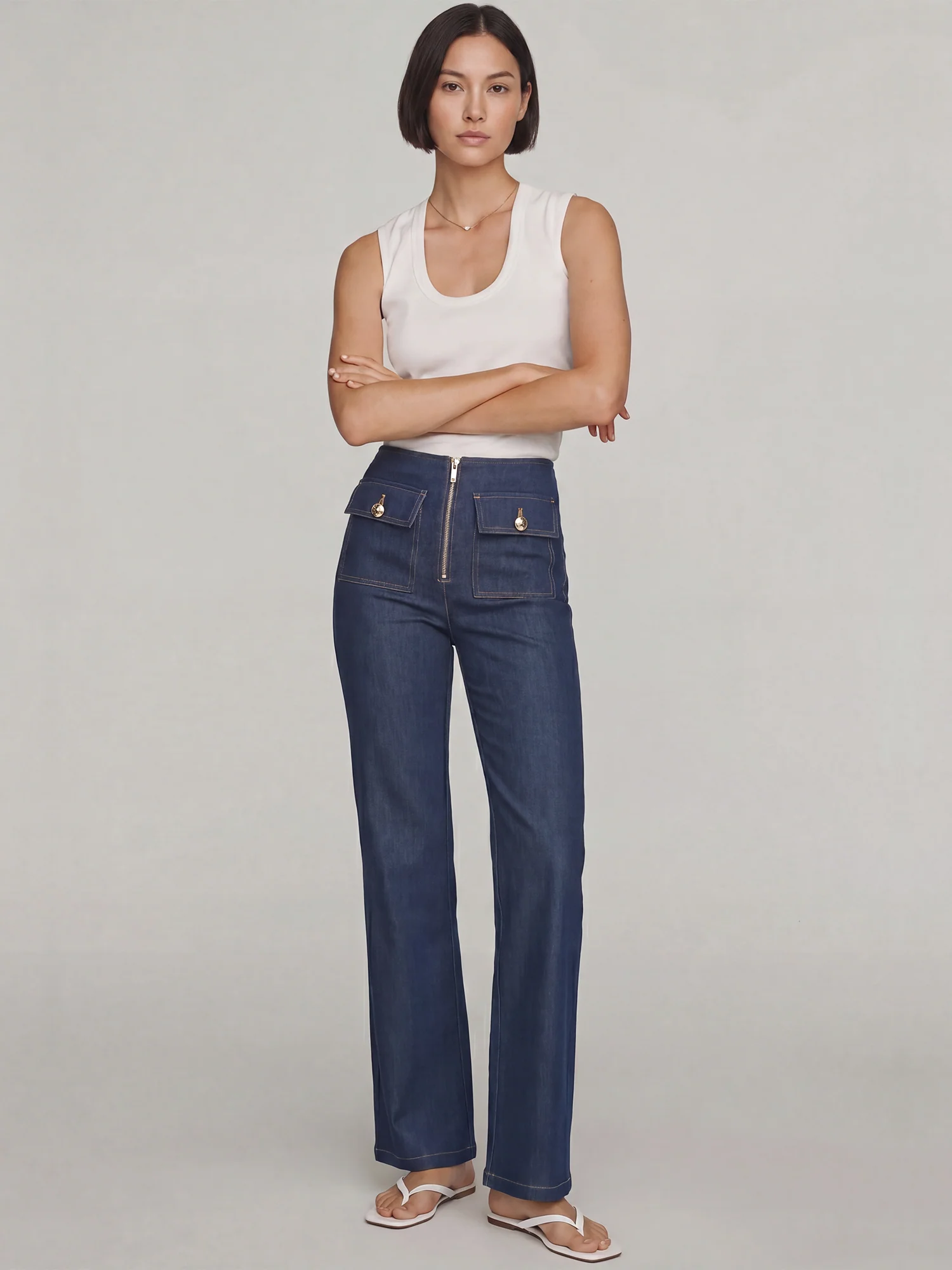 Two Pocket Zipper Front Bootcut Stretch Pants