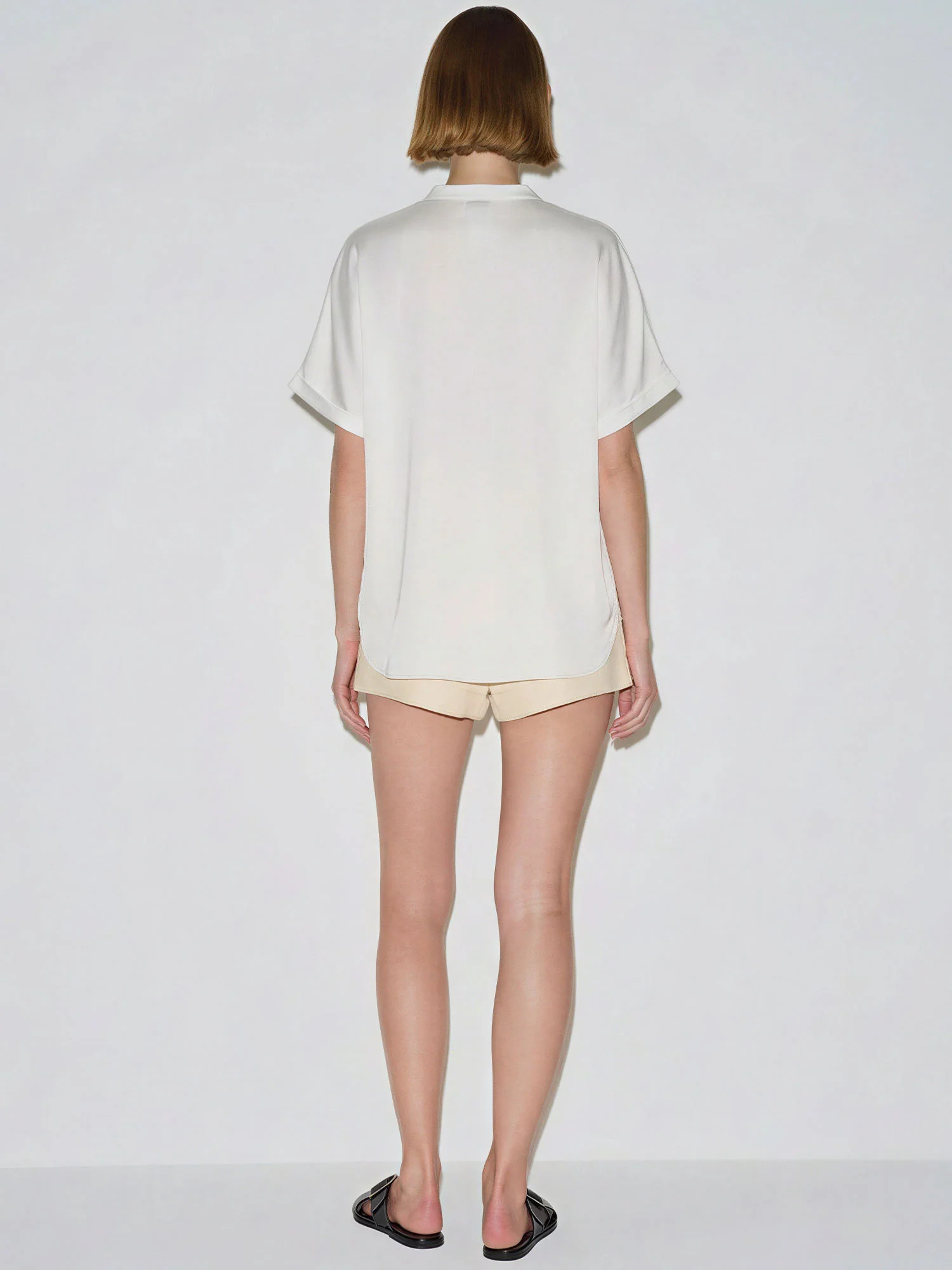 V-Neck Mandarin Collar Short Dolman Sleeves Flowy Top - Image 15