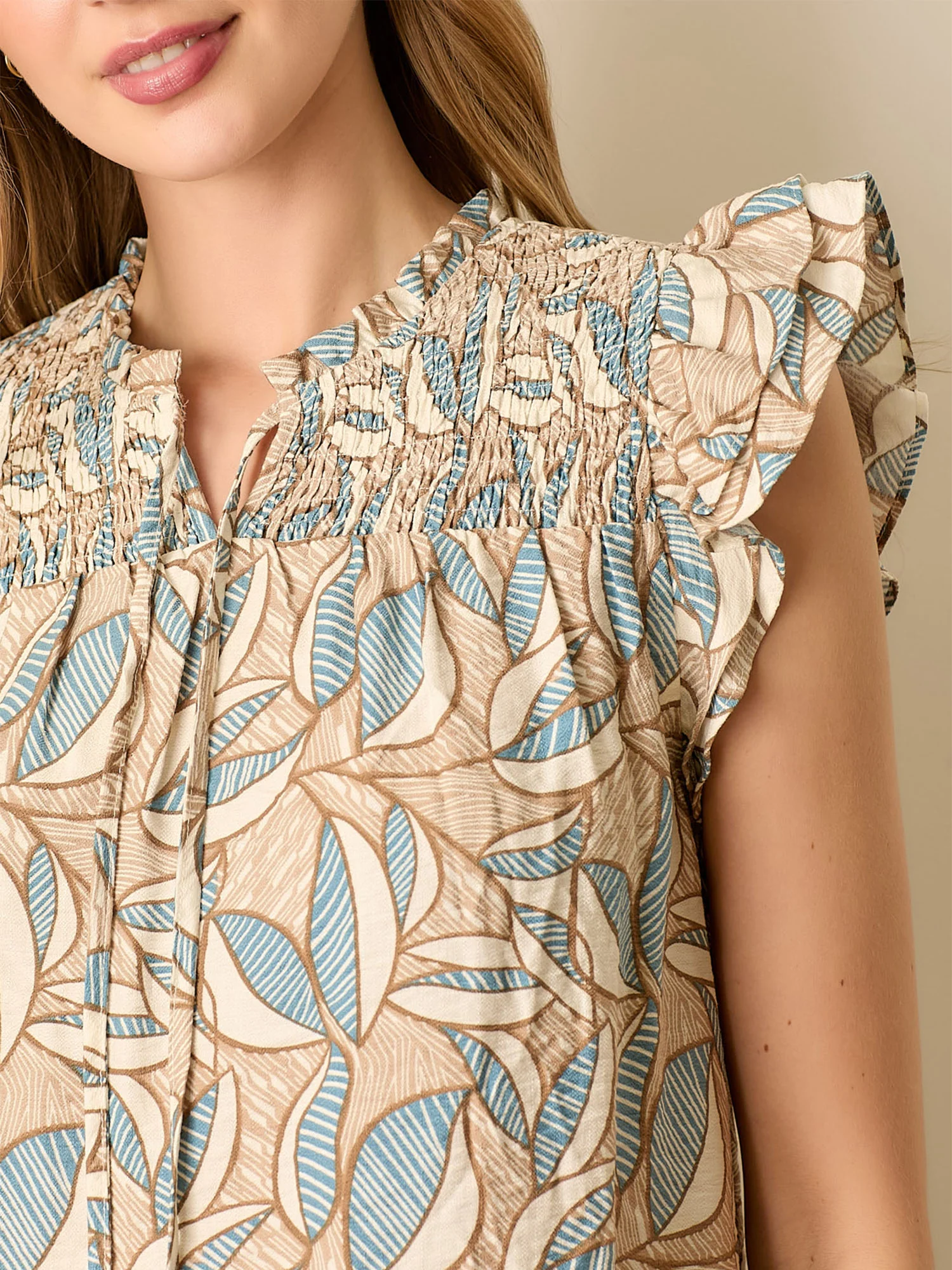 Flutter Sleeve Abstract Leaf Blouse - Image 3